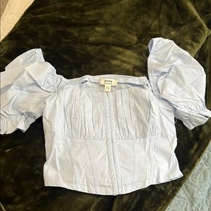 Privy Light Blue Puff Sleeve Crop Top